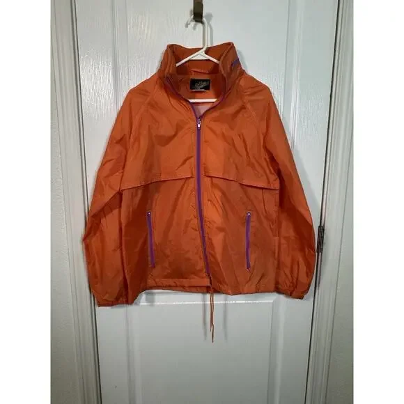 Vintage 90s Golden Bear Windbreaker Jacket Neon Orange Nylon Purple Accents S - Picture 3 of 11